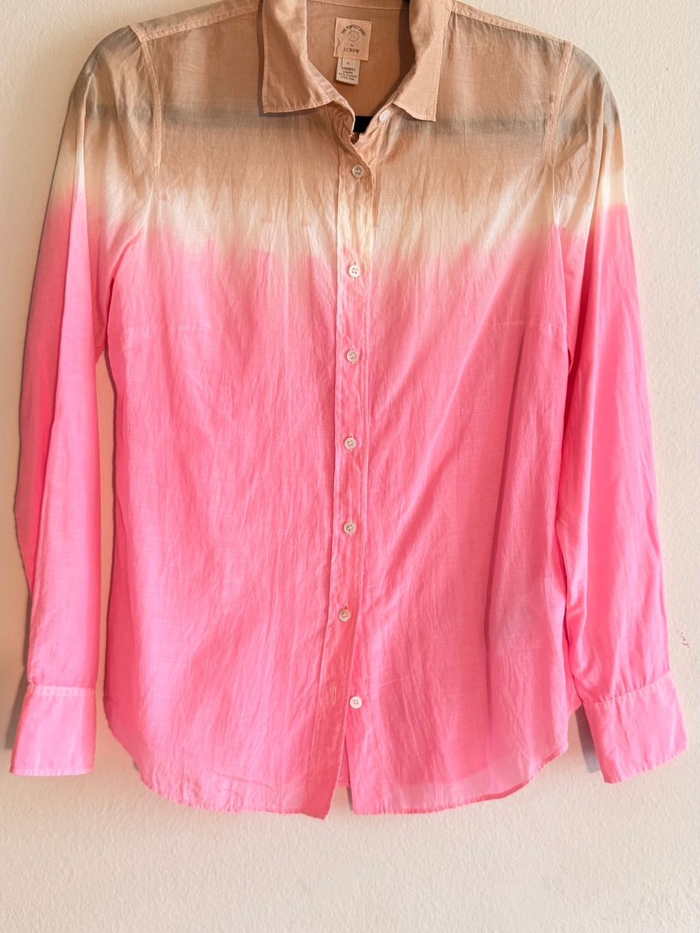 J.Crew Perfect Shirt Dip Dye Ombre Pink Silk 0
